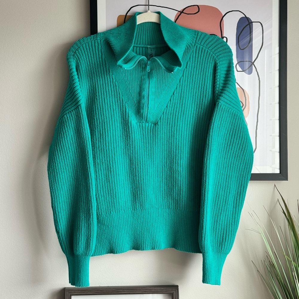 LOU & GREY EMERALD GREEN SWEATER WITH ZIP